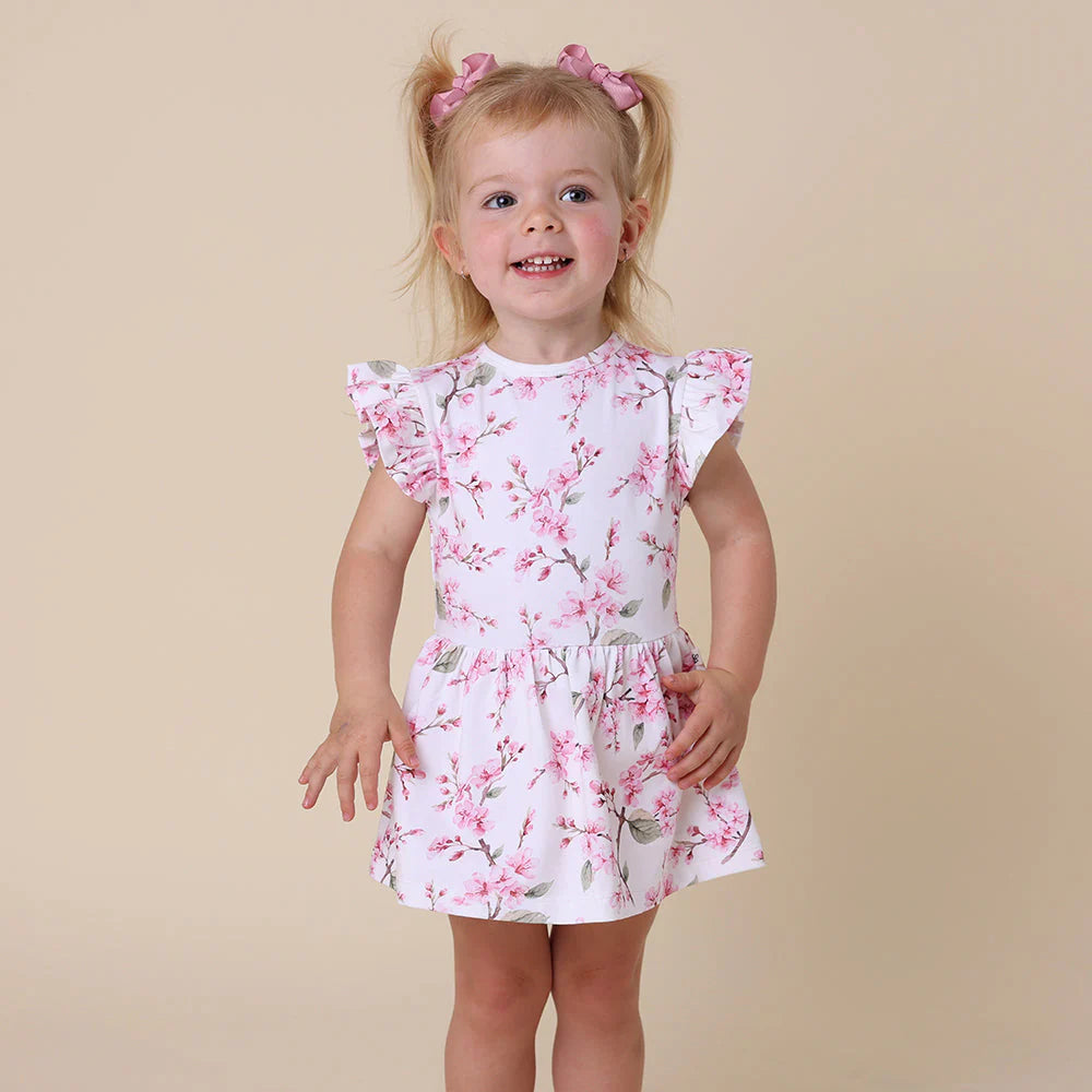 Snuggle Hunny - Short Sleeve Organic Dress - Cherry Blossom Short Sleeve Dress Snuggle Hunny 