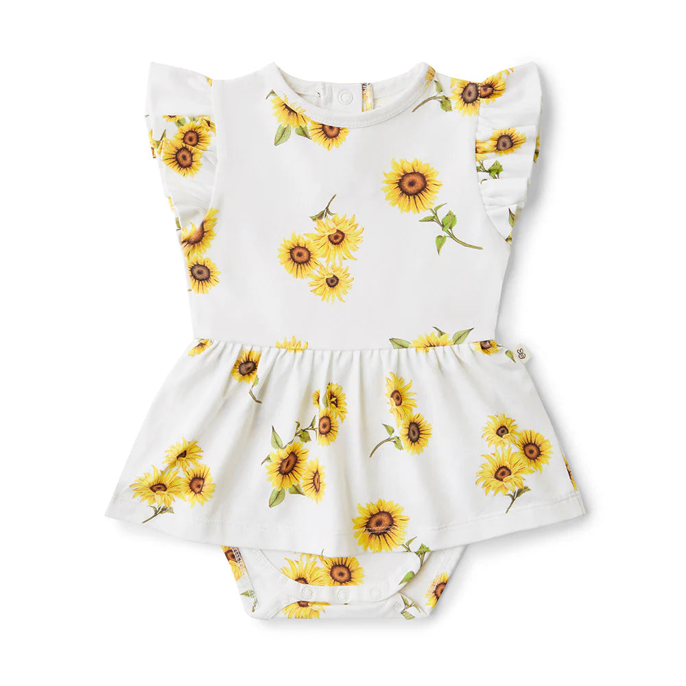 Snuggle Hunny - Short Sleeve Organic Dress - Sunflower Short Sleeve Dress Snuggle Hunny 