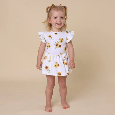 Snuggle Hunny - Short Sleeve Organic Dress - Sunflower Short Sleeve Dress Snuggle Hunny 