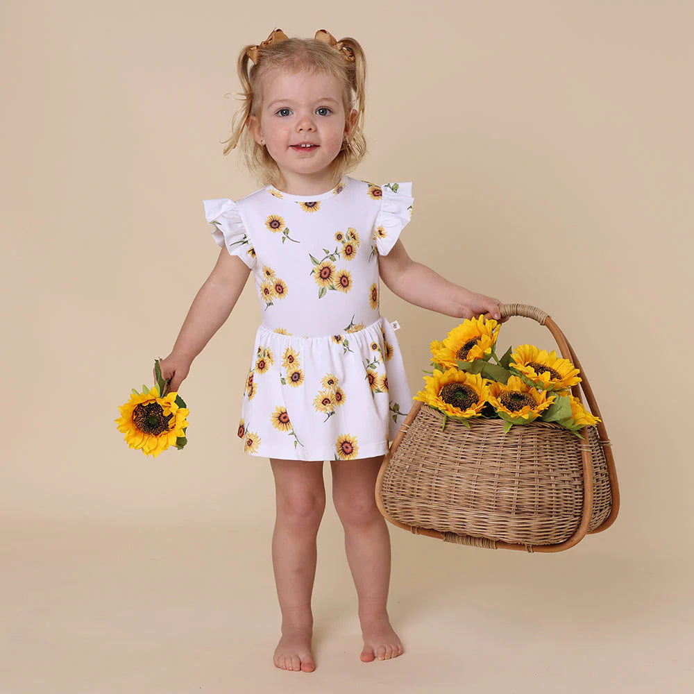 Snuggle Hunny - Short Sleeve Organic Dress - Sunflower Short Sleeve Dress Snuggle Hunny 