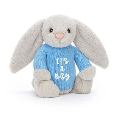 Soft Toy Knitted Jumper Baby Blue - ITS A BOY | Fits Medium Bashful Jellycat (JUMPER ONLY) Cherrie Baby Boutique Script 