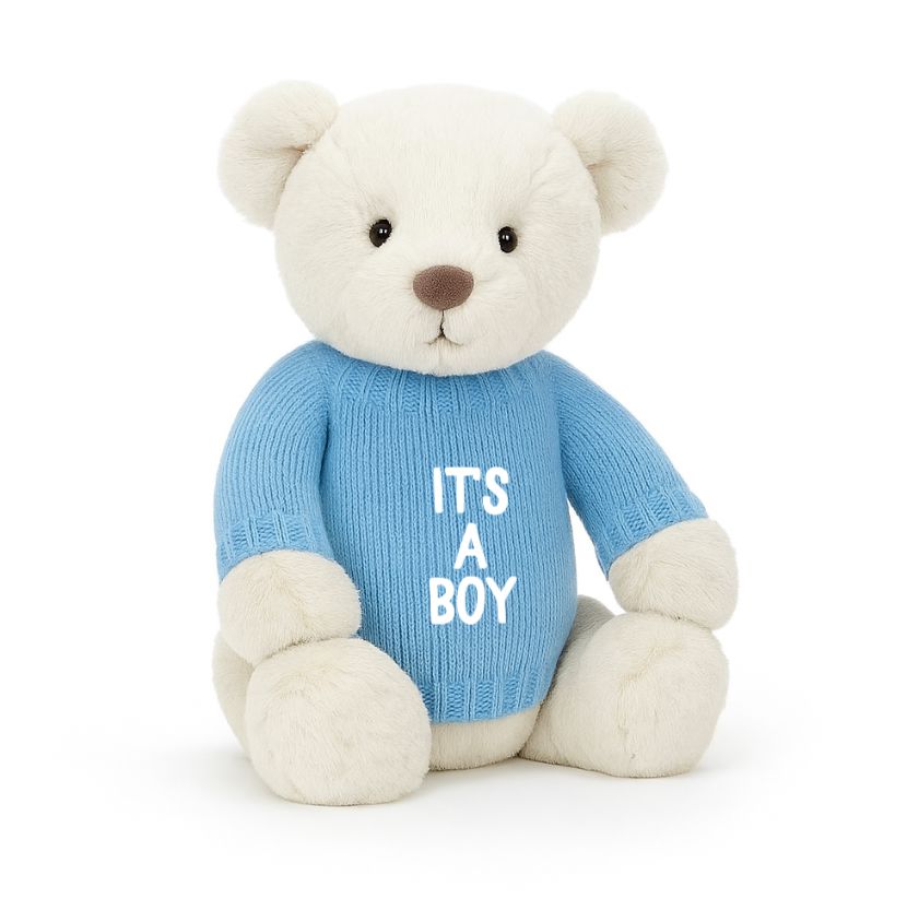 Soft Toy Knitted Jumper Baby Blue - ITS A BOY | Fits Medium Soft Toy (JUMPER ONLY) Cherrie Baby Boutique Block 