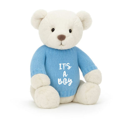 Soft Toy Knitted Jumper Baby Blue - ITS A BOY | Fits Medium Soft Toy (JUMPER ONLY) Cherrie Baby Boutique Script 