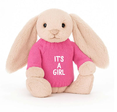 Soft Toy Knitted Jumper Candy Pink - ITS A GIRL | Fits Medium Bashful Jellycat (JUMPER ONLY) Cherrie Baby Boutique Block 