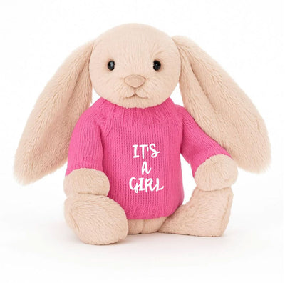 Soft Toy Knitted Jumper Candy Pink - ITS A GIRL | Fits Medium Bashful Jellycat (JUMPER ONLY) Cherrie Baby Boutique Script 