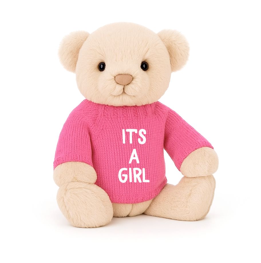 Soft Toy Knitted Jumper Candy Pink - ITS A GIRL | Fits Medium Soft Toy (JUMPER ONLY) Cherrie Baby Boutique Block 