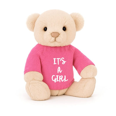 Soft Toy Knitted Jumper Candy Pink - ITS A GIRL | Fits Medium Soft Toy (JUMPER ONLY) Cherrie Baby Boutique Script 