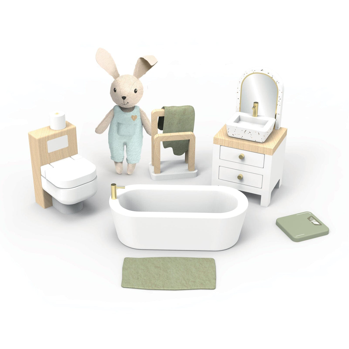 Speedy Monkey - Doll House Bathroom with 1 Character Wooden Toy Speedy Monkey 