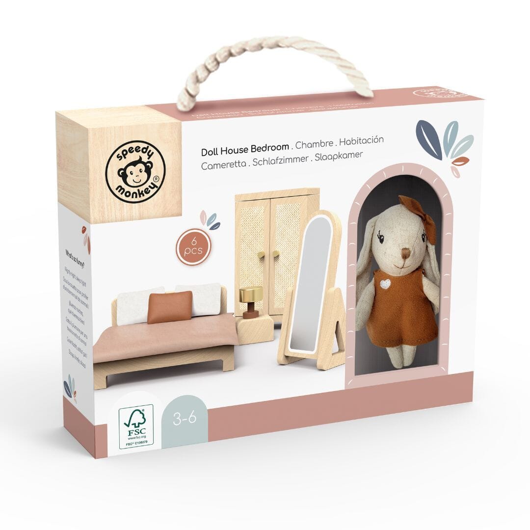 Speedy Monkey - Doll House Bedroom with 1 Character Wooden Toy Speedy Monkey 