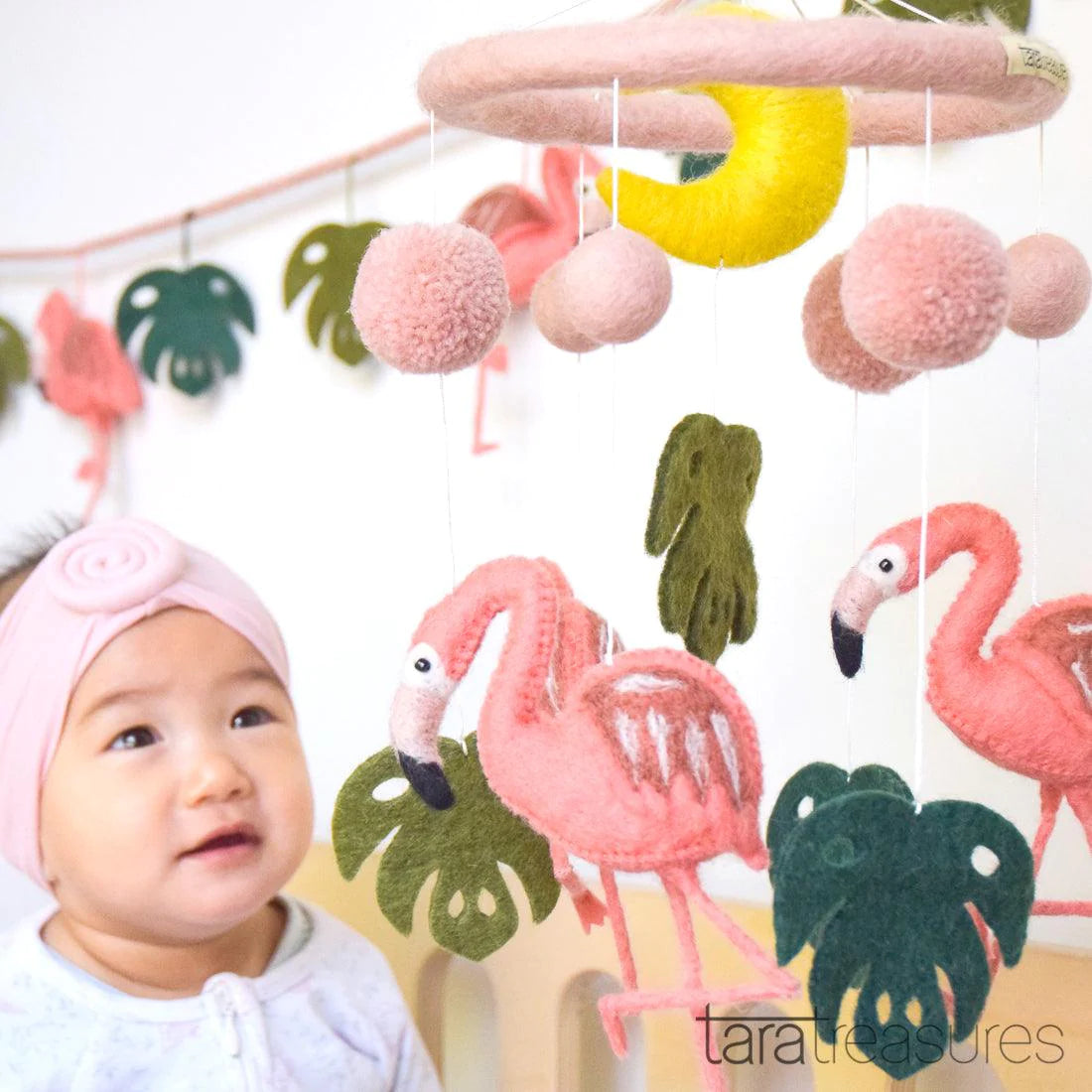 Tara Treasures Baby Nursery Cot Mobile - Pink Flamingo Tiki Mobile Tara Treasures 