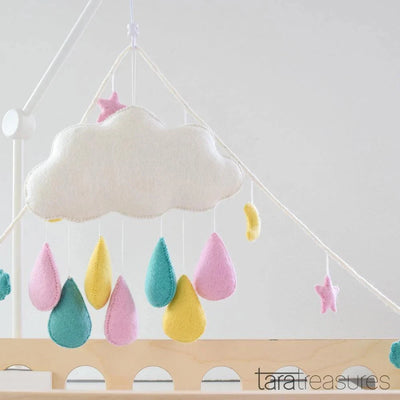 Tara Treasures Cot Nursery Mobile - Pink, Blue and Yellow Raindrops Mobile Tara Treasures 