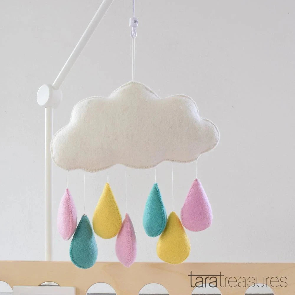 Tara Treasures Cot Nursery Mobile - Pink, Blue and Yellow Raindrops Mobile Tara Treasures 