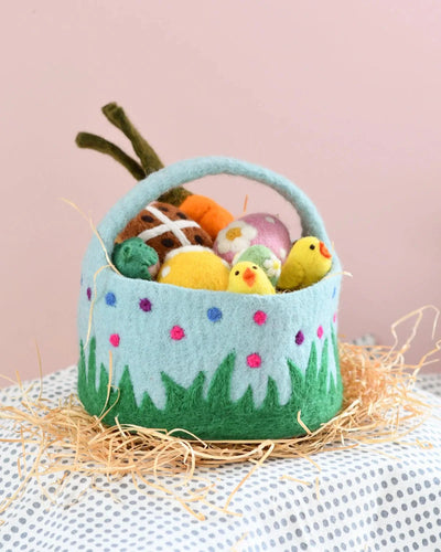 Tara Treasures - Felt Blue Basket with Colourful Dots Basket Tara Treasures 