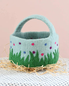 Tara Treasures - Felt Blue Basket with Colourful Dots