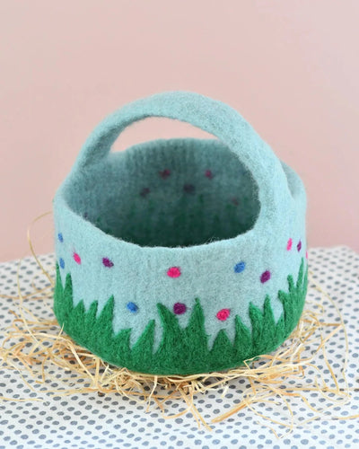 Tara Treasures - Felt Blue Basket with Colourful Dots Basket Tara Treasures 