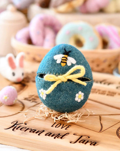 Tara Treasures - Felt Egg Cover Blue with Bee Motif Felt Toy Tara Treasures 