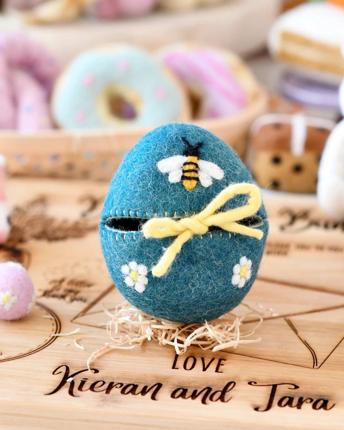 Tara Treasures - Felt Egg Cover Blue with Bee Motif Felt Toy Tara Treasures 