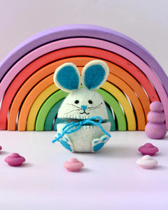 Tara Treasures - Felt Egg Cover | Hopping Bunny with Blue Ears