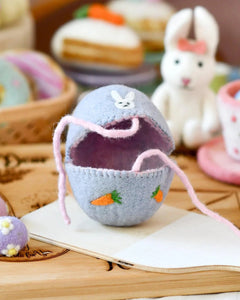 Tara Treasures - Felt Egg Cover Purple with Bunny Motif