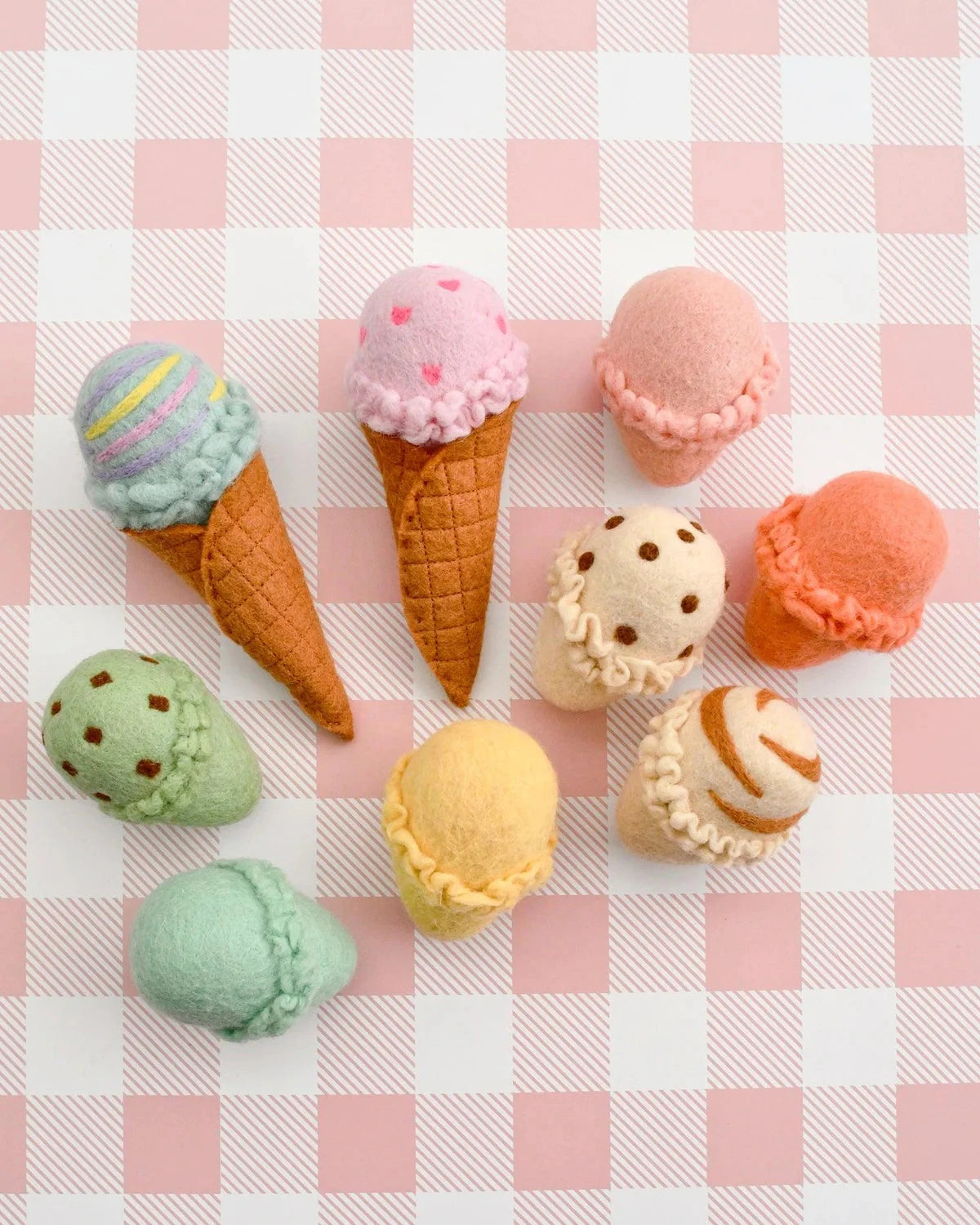 Tara Treasures - Felt Ice Cream Set | Waffle Cones and 9 Ice Cream Scoops Felt Toy Tara Treasures 