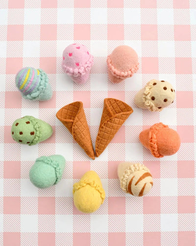 Tara Treasures - Felt Ice Cream Set | Waffle Cones and 9 Ice Cream Scoops Felt Toy Tara Treasures 