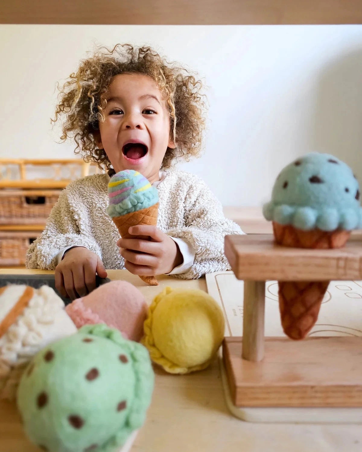 Tara Treasures - Felt Ice Cream Set | Waffle Cones and 9 Ice Cream Scoops Felt Toy Tara Treasures 