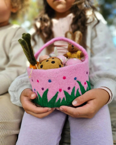 Tara Treasures - Felt Pink Basket with Colourful Dots Basket Tara Treasures 