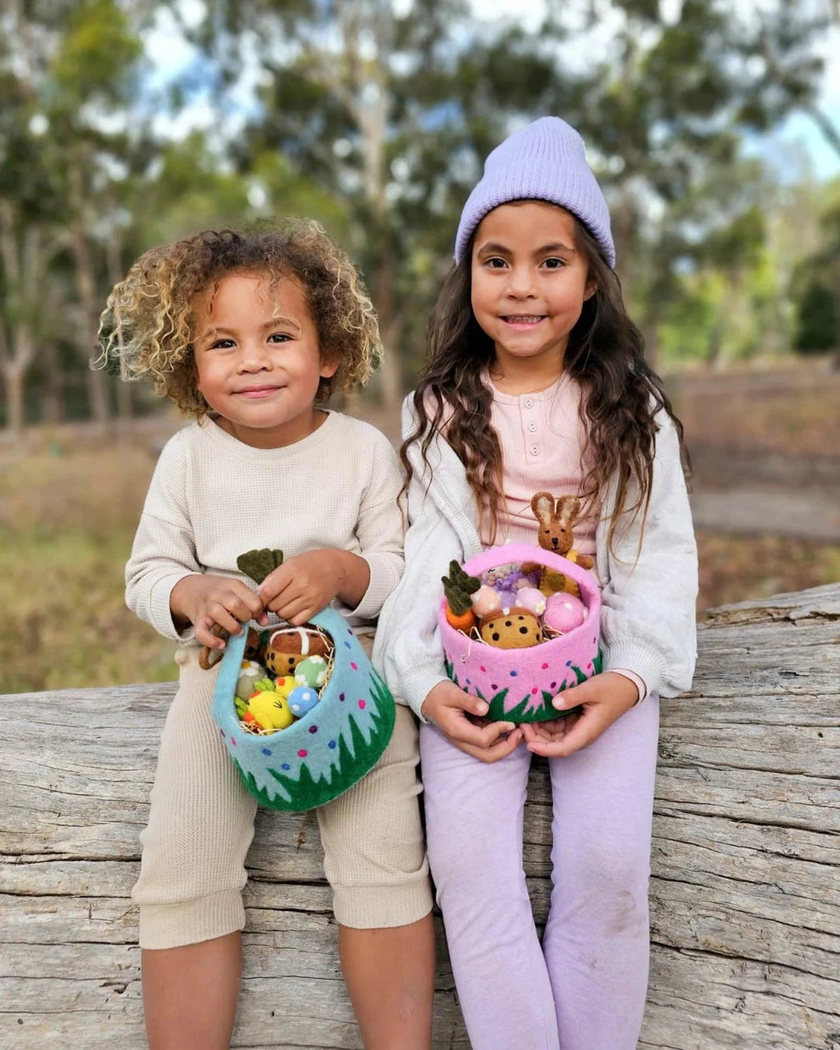 Tara Treasures - Felt Pink Basket with Colourful Dots Basket Tara Treasures 