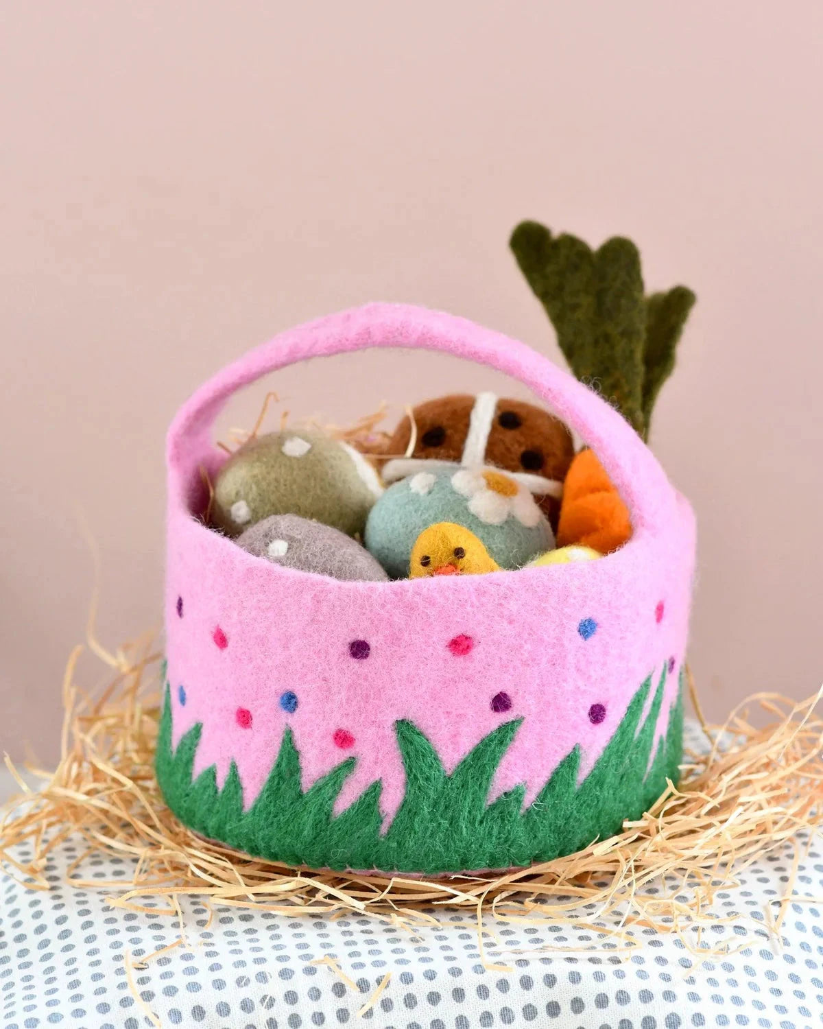 Tara Treasures - Felt Pink Basket with Colourful Dots Basket Tara Treasures 