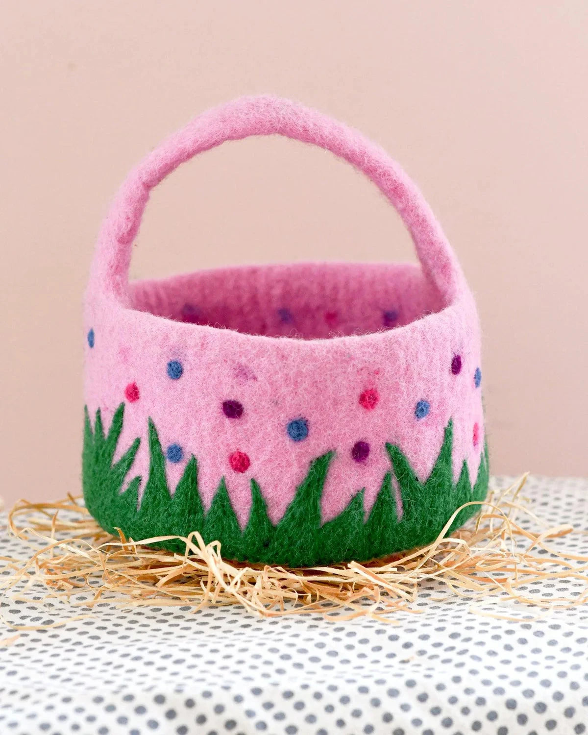 Tara Treasures - Felt Pink Basket with Colourful Dots Basket Tara Treasures 