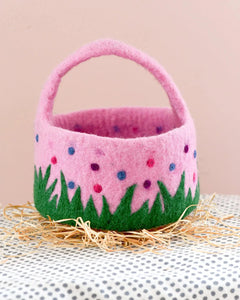 Tara Treasures - Felt Pink Basket with Colourful Dots