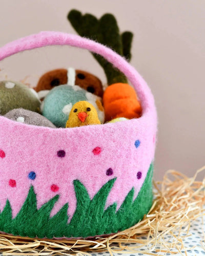 Tara Treasures - Felt Pink Basket with Colourful Dots Basket Tara Treasures 