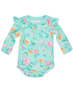 Toshi Ripple Swim LS Onesie - Waratah Mint