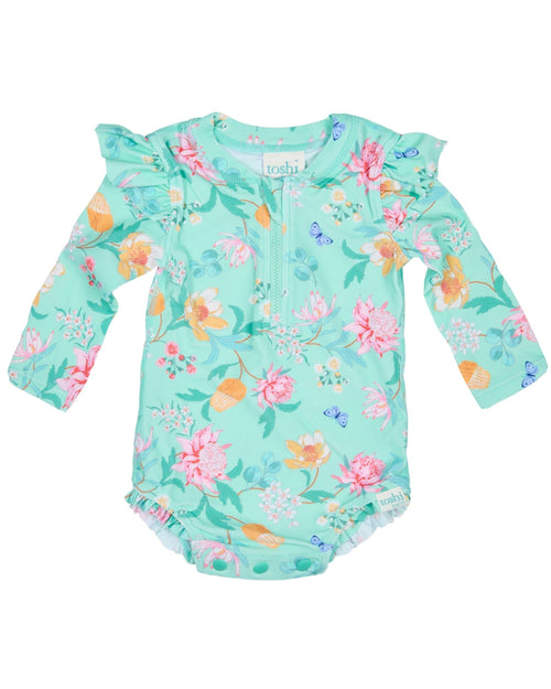 Toshi Ripple Swim LS Onesie - Waratah Mint
