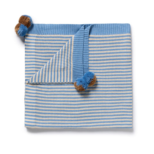 Wilson & Frenchy - Frosted Blue Organic Knitted Stripe Blanket