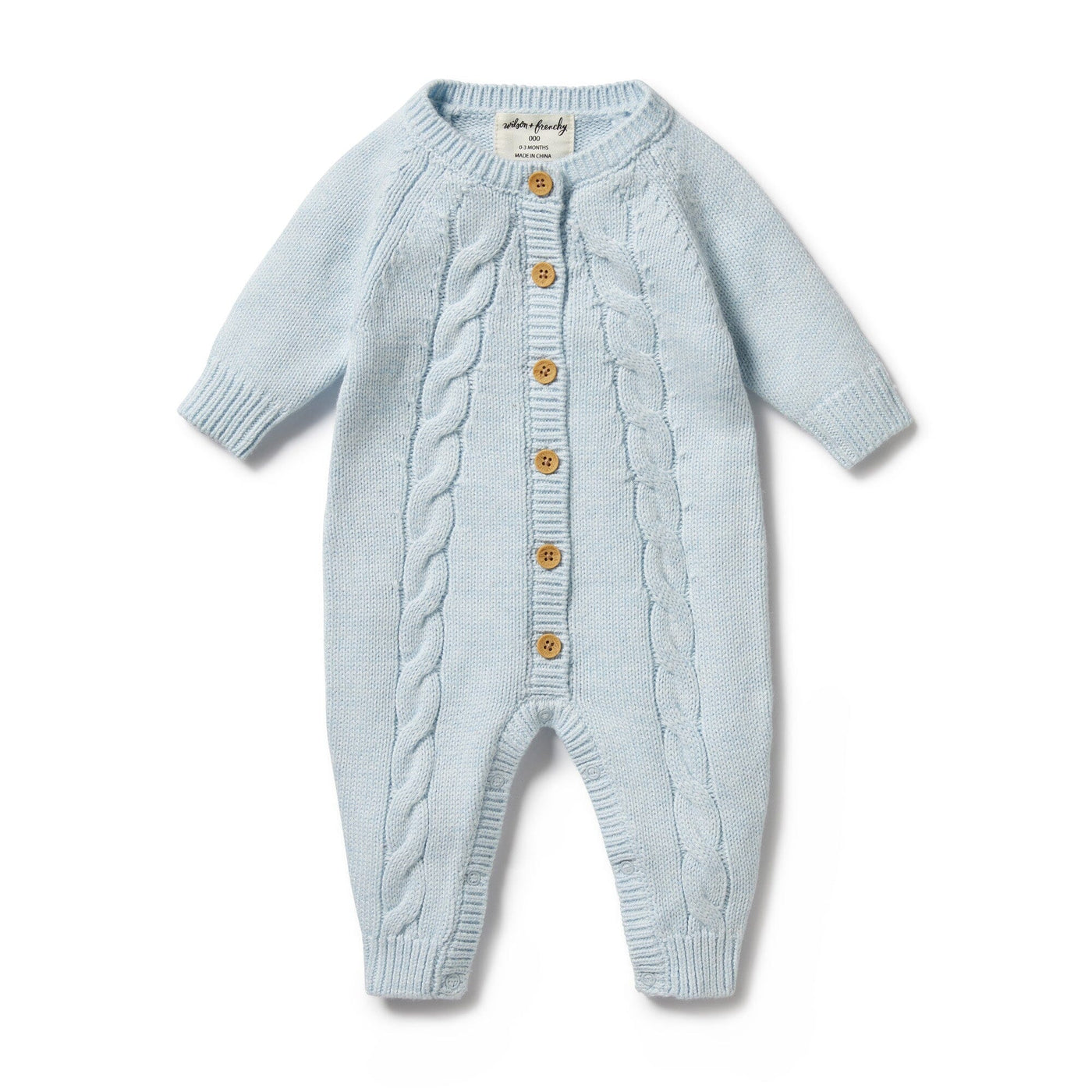 Wilson & Frenchy Knitted Cable Growsuit - Bluebell Fleck Growsuit Wilson & Frenchy 