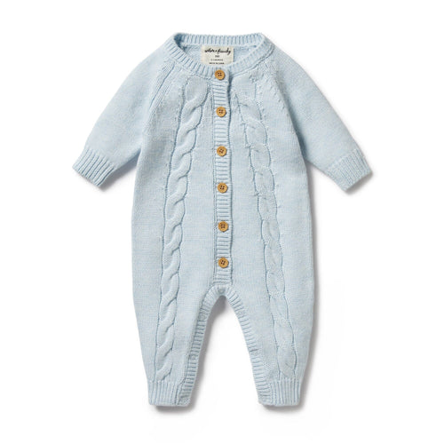 Wilson & Frenchy Knitted Cable Growsuit - Bluebell Fleck