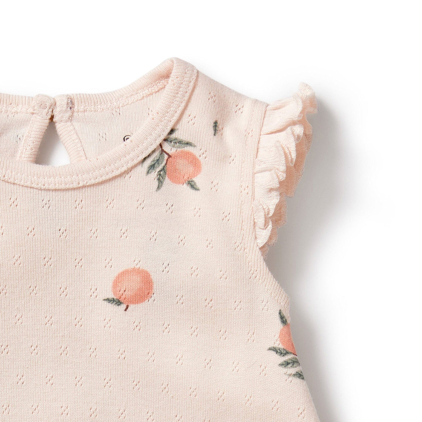 Wilson & Frenchy - Organic Pointelle Ruffle Growsuit Peaches Growsuit Wilson & Frenchy 