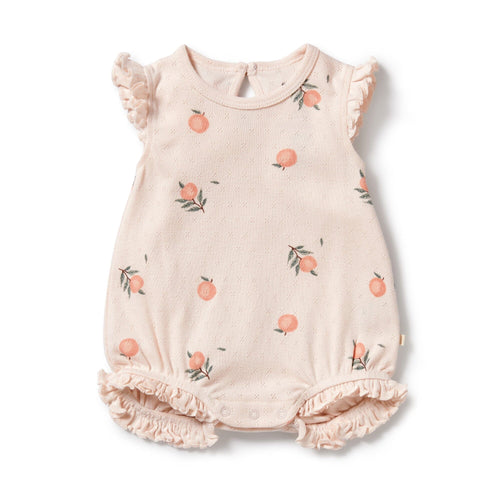 Wilson & Frenchy - Organic Pointelle Ruffle Growsuit Peaches