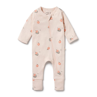 Wilson & Frenchy - Organic Pointelle Zipsuit with Feet Peaches Zipsuit Wilson & Frenchy 