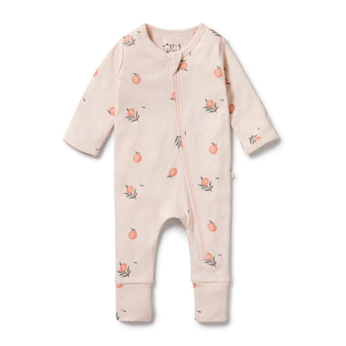 Wilson & Frenchy - Organic Pointelle Zipsuit with Feet Peaches