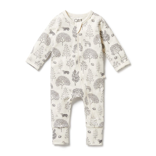 Wilson & Frenchy - Organic Zipsuit with Feet Woodland
