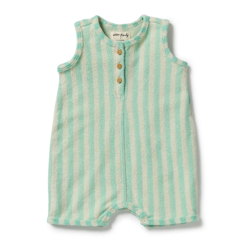 Wilson & Frenchy - Seafoam Stripe Organic Terry Growsuit