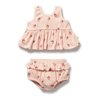 Wilson & Frenchy - Strawberry Kisses Organic Ruffle Set Matching Set Wilson & Frenchy 