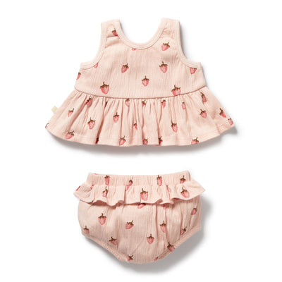 Wilson & Frenchy - Strawberry Kisses Organic Ruffle Set Matching Set Wilson & Frenchy 