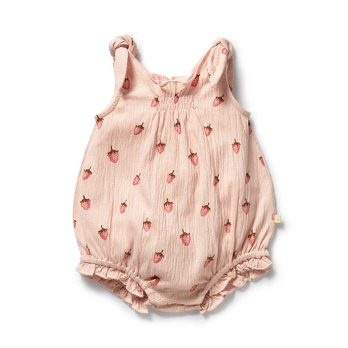 Wilson & Frenchy - Organic Tie Playsuit | Strawberry Kisses