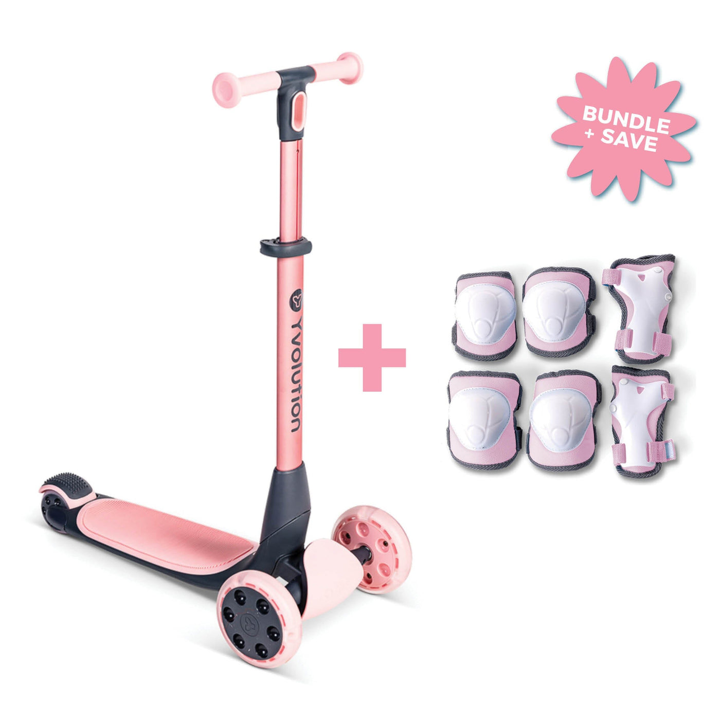 YGlider Nua Scooter & Safety Pads Bundle - Pink Bikes Yvolution 