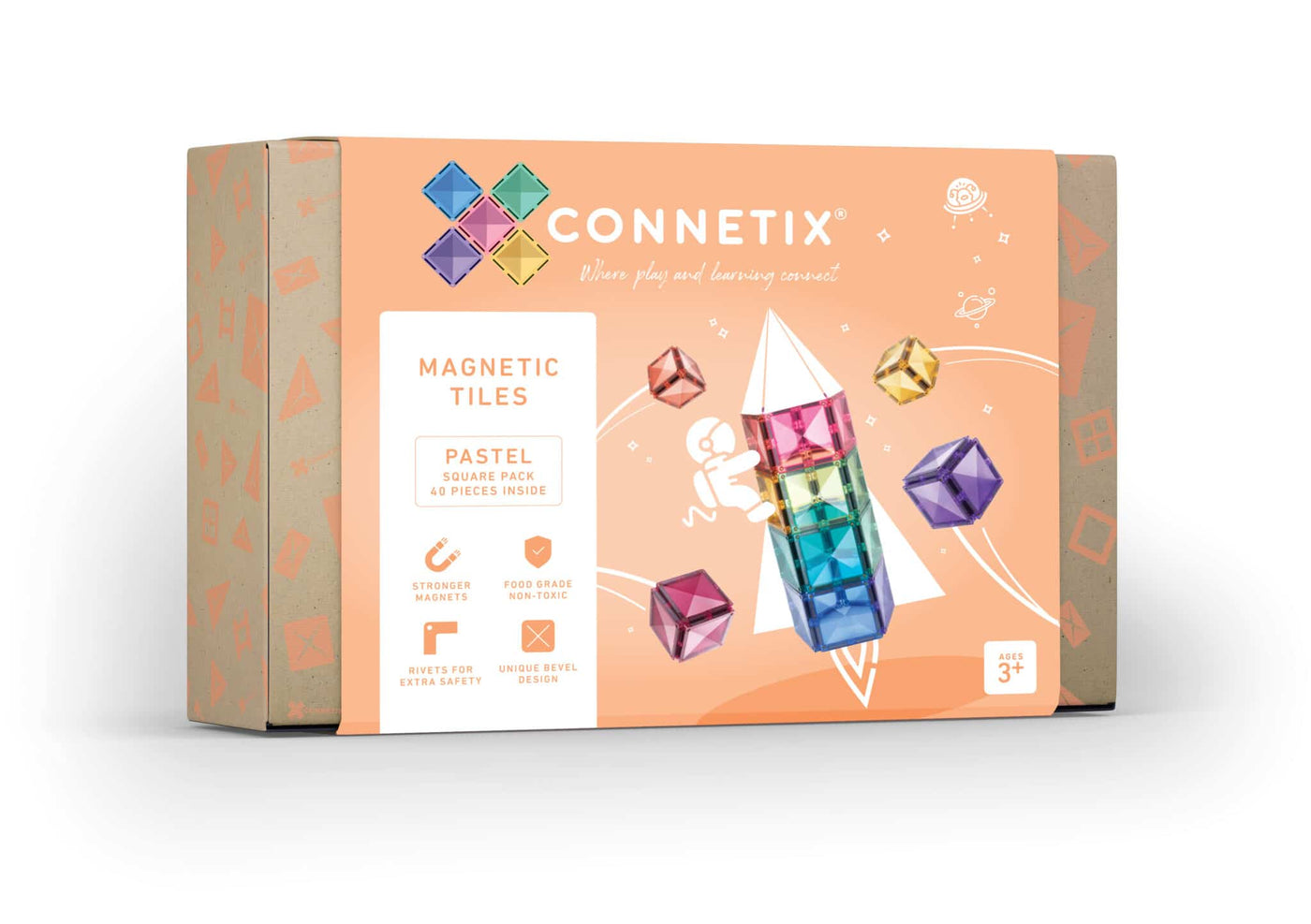 40 Piece Pastel Square Pack Magnetic Play Connetix 