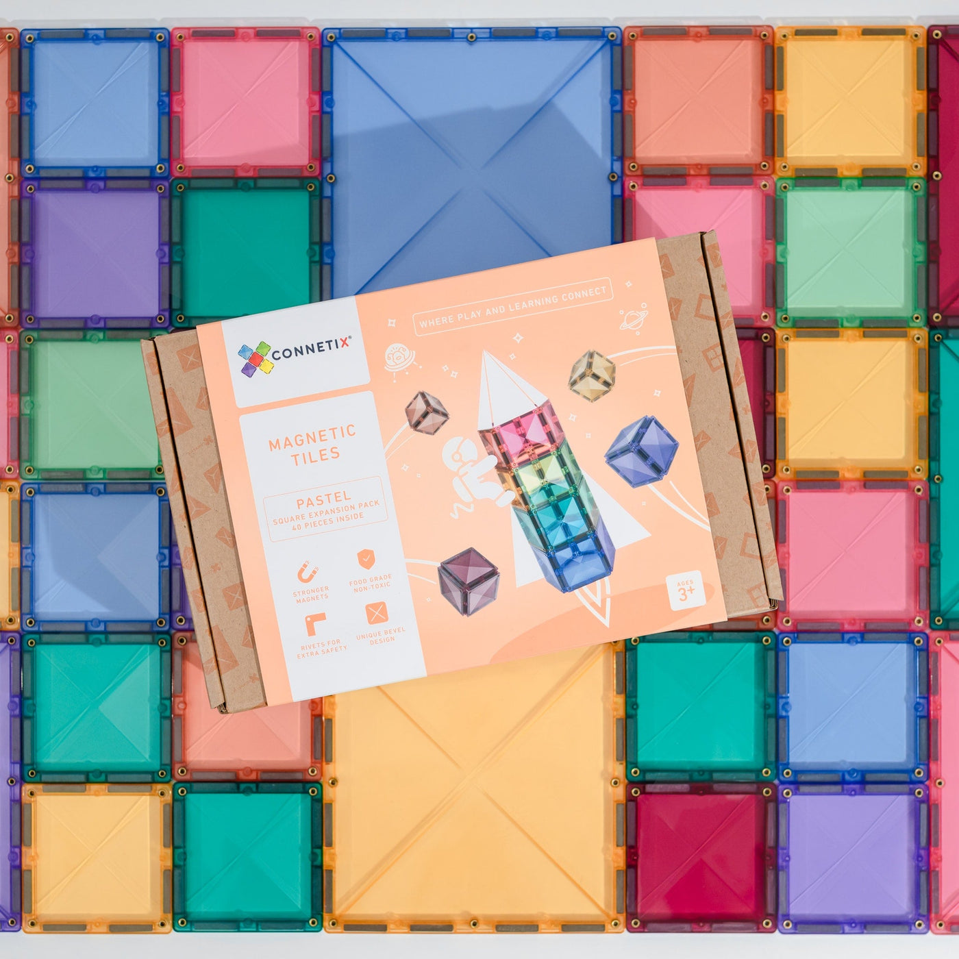 40 Piece Pastel Square Pack Magnetic Play Connetix 
