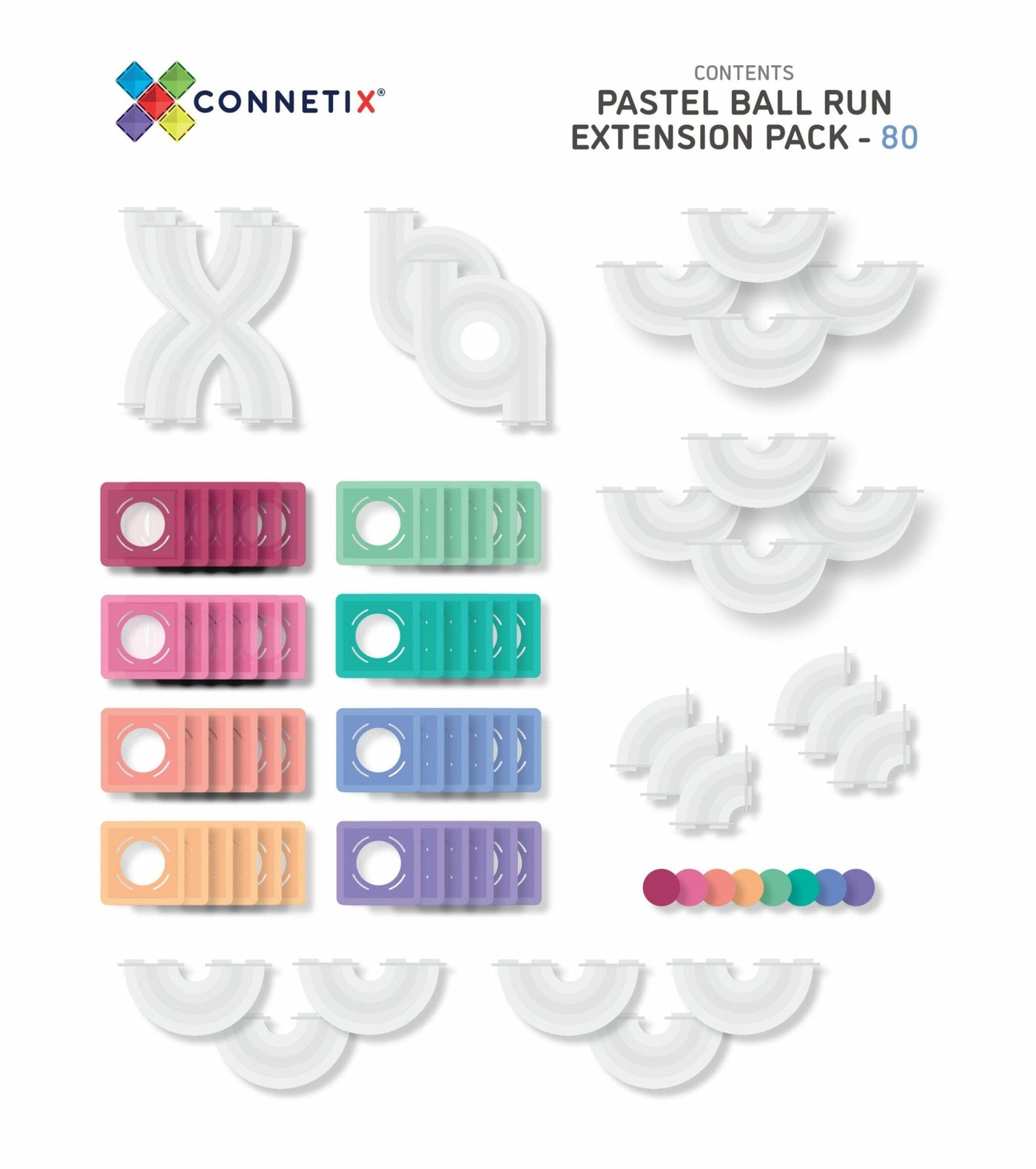 80 pc Pastel Ball Run Expansion Pack Magnetic Play Connetix 